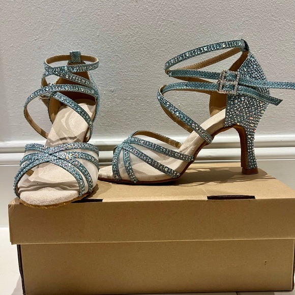 Light Blue/ Aqua Rhinestone Heels (Never Worn) - Picture 1 of 8